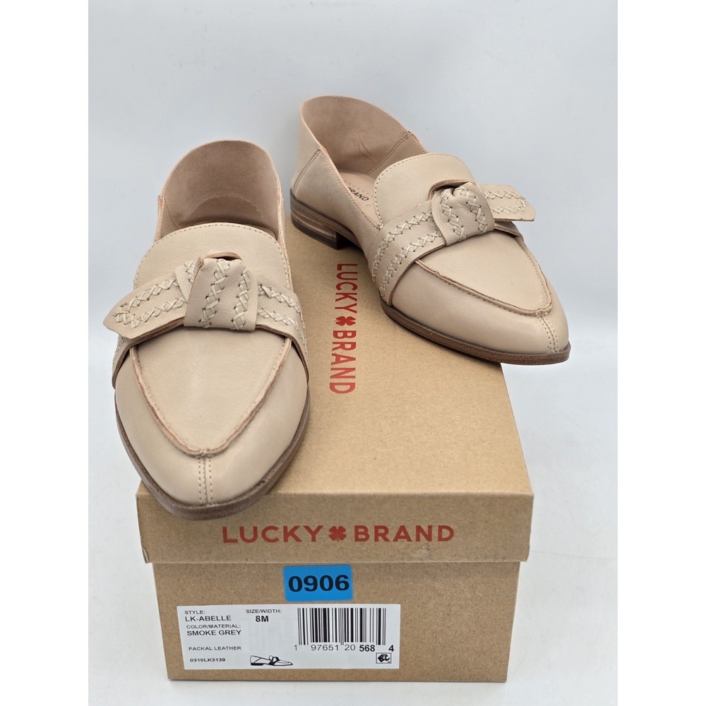 Lucky Brand Abelle Flats Leather Pointed Toe Flat Loafers Smoke Gray Tan Sz 8 M